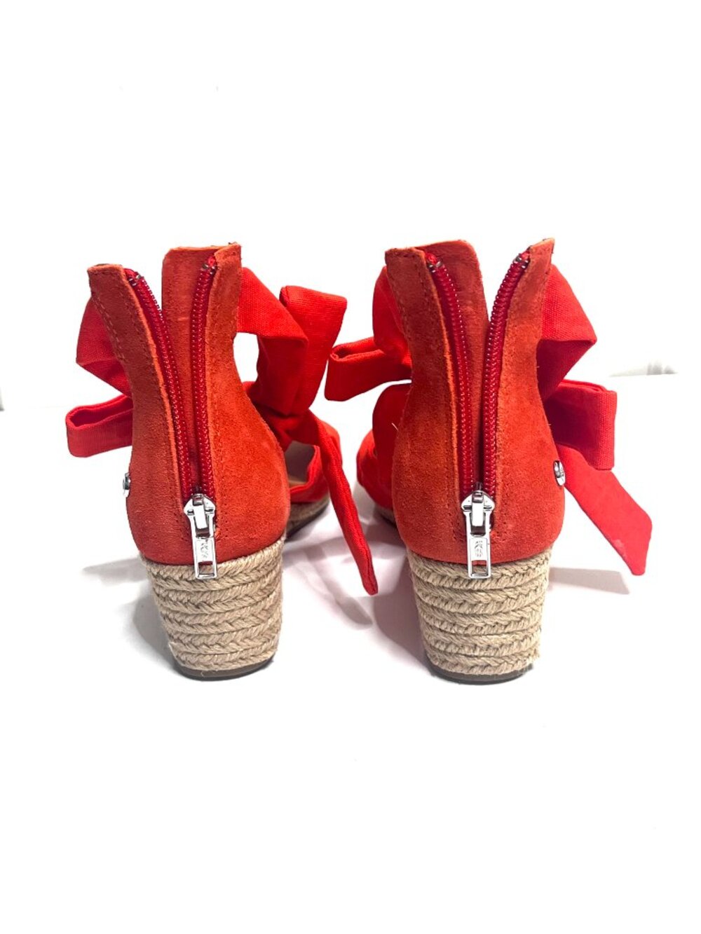 UGG Yarrow Suede Red Spadrille Wedge Sandals Ankle Tie Wrap Shoes Size US 6 - Picture 4 of 14